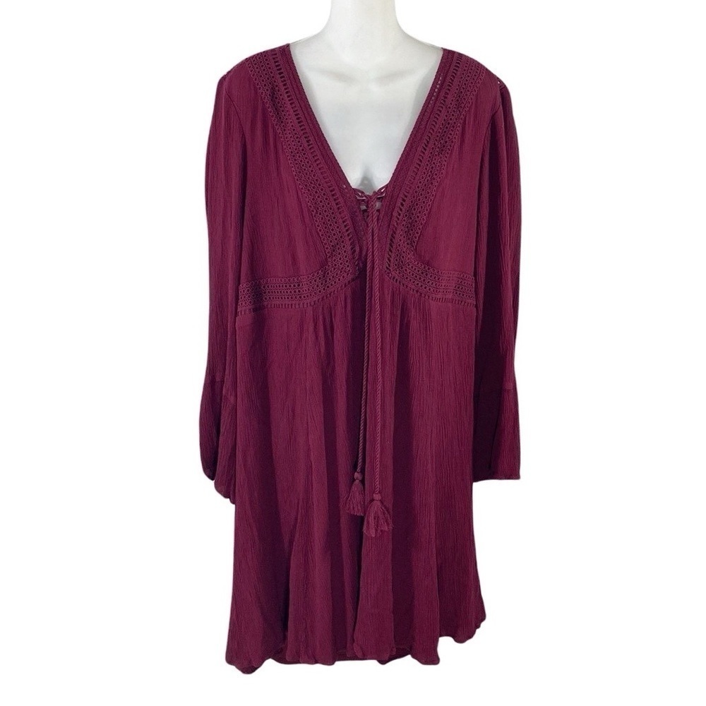 Torrid Zinfandel Burgundy Mini Gauze Lace-Up Skater Dress 2 2X 18 20 RR14 - Picture 4 of 16